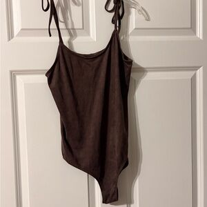 Brown Suede Tie-Strap Bodysuit